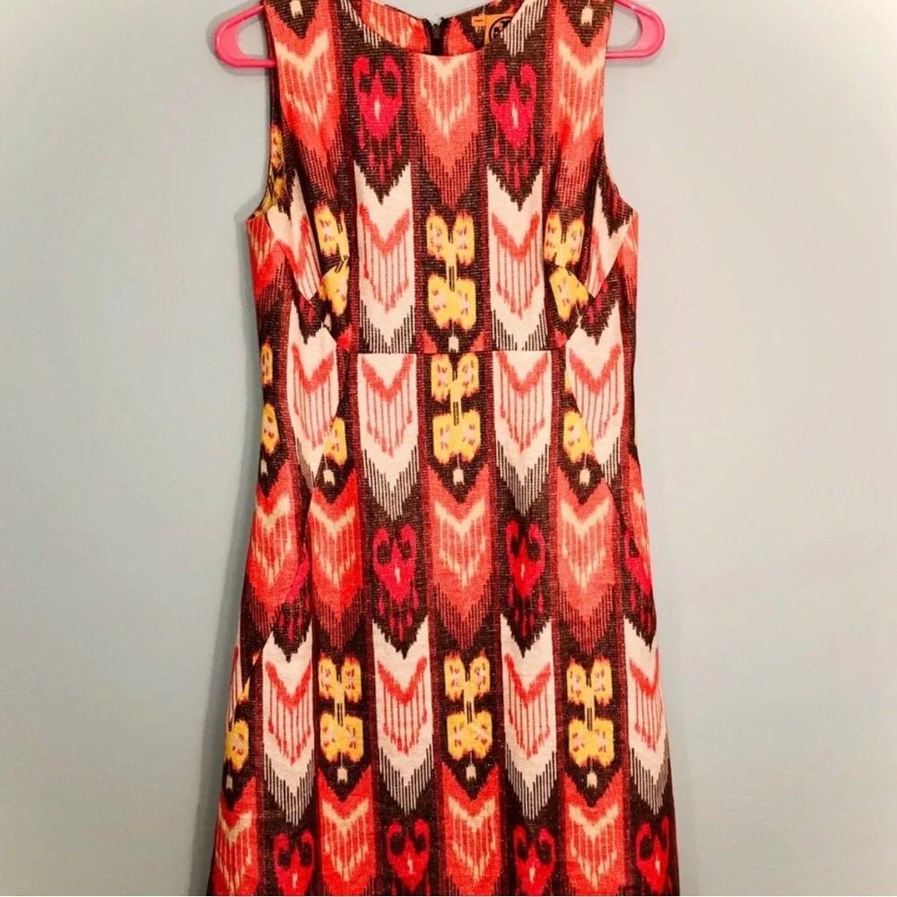 Tory Burch pink and Orange Patterned sheath Midi Dress Size 6
